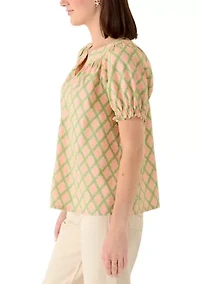 Women's Short Sleeve Print Peasant Top