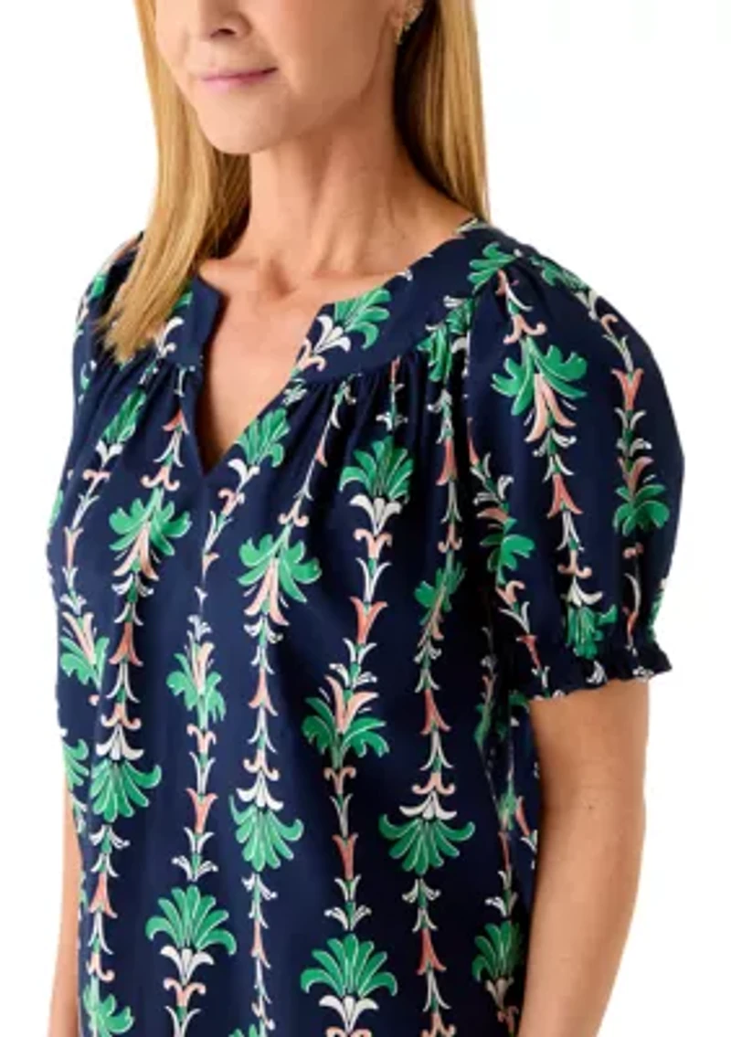 Women's Short Sleeve Print Peasant Top