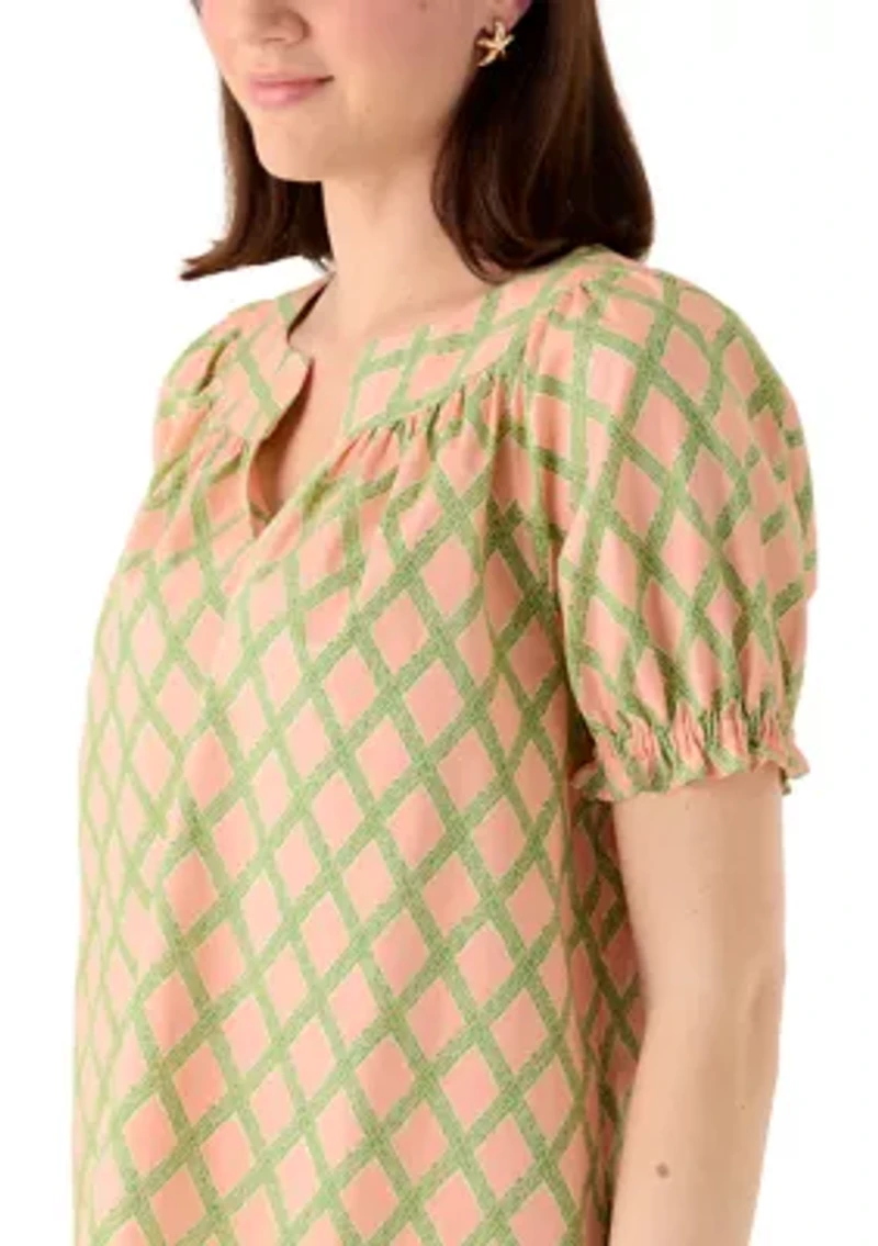 Women's Short Sleeve Print Peasant Top