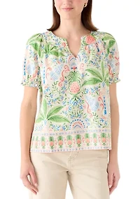 Women's Short Sleeve Print Peasant Shirt