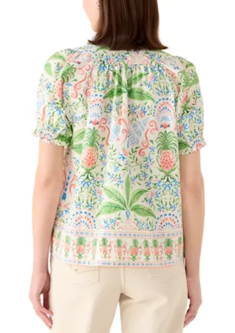 Women's Short Sleeve Print Peasant Shirt