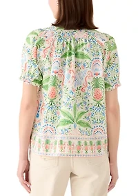 Women's Short Sleeve Print Peasant Shirt