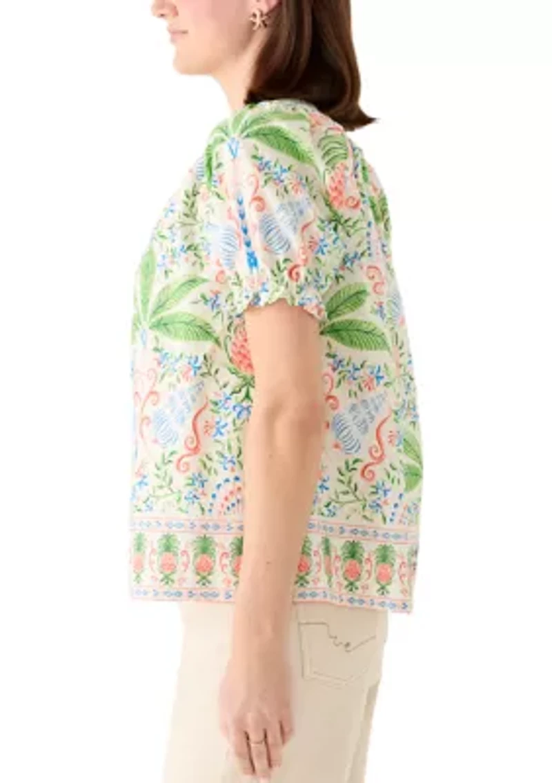 Women's Short Sleeve Print Peasant Shirt