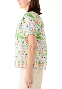 Women's Short Sleeve Print Peasant Shirt