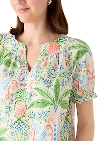 Women's Short Sleeve Print Peasant Shirt