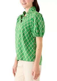 Women's Short Sleeve Print Ruffle Neck Top