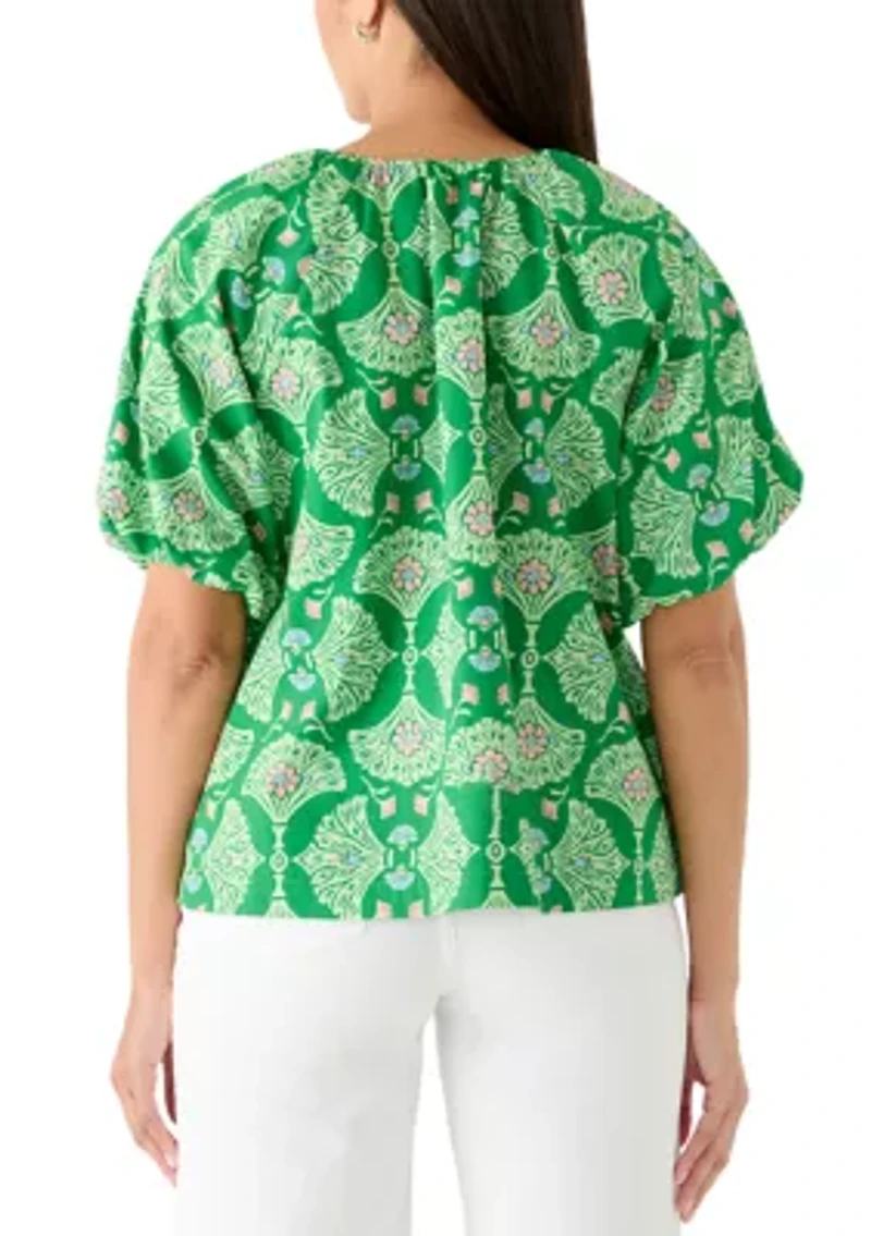 Women's Short Bubble Sleeve Printed Top