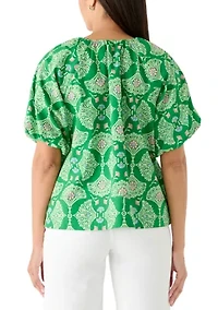 Women's Short Bubble Sleeve Printed Top