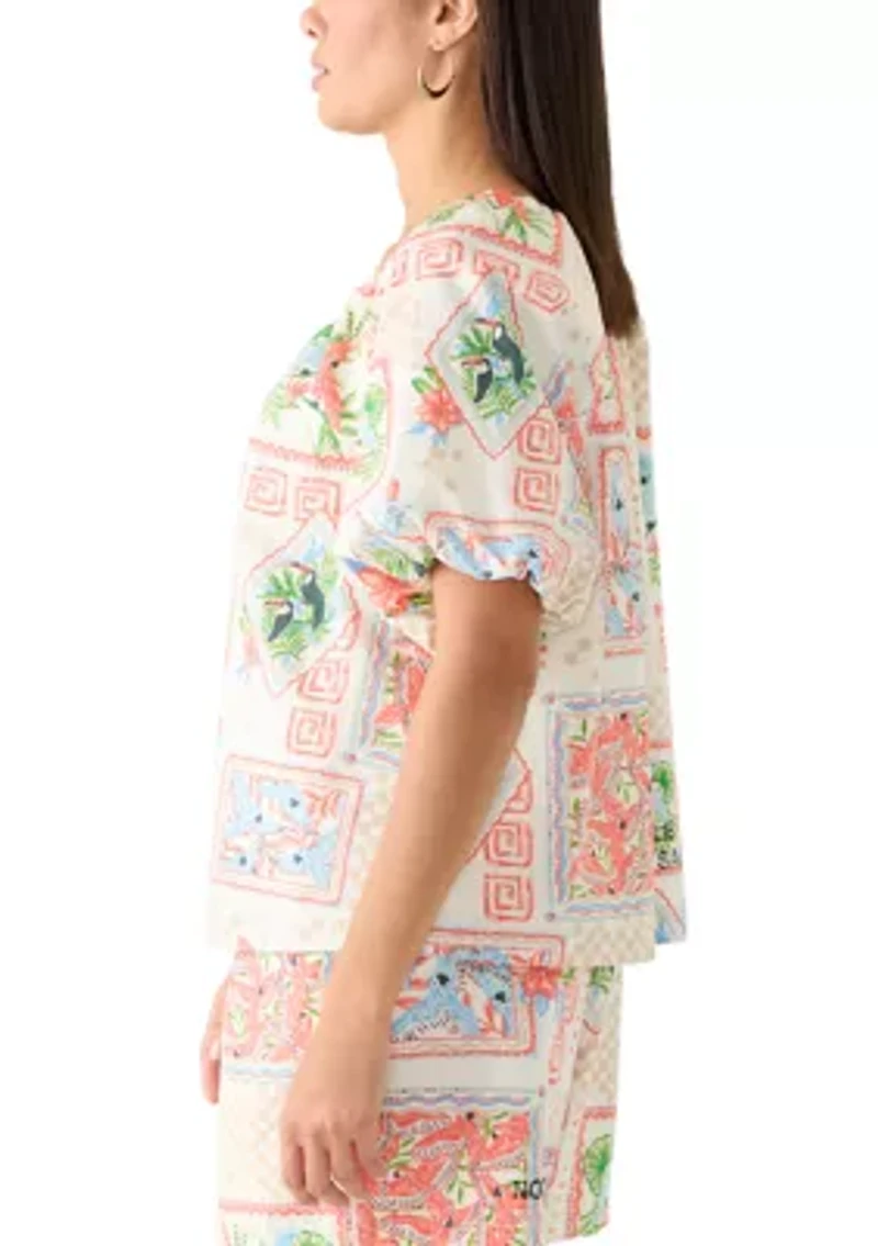 Women's Short Bubble Sleeve Printed Top