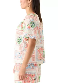 Women's Short Bubble Sleeve Printed Top