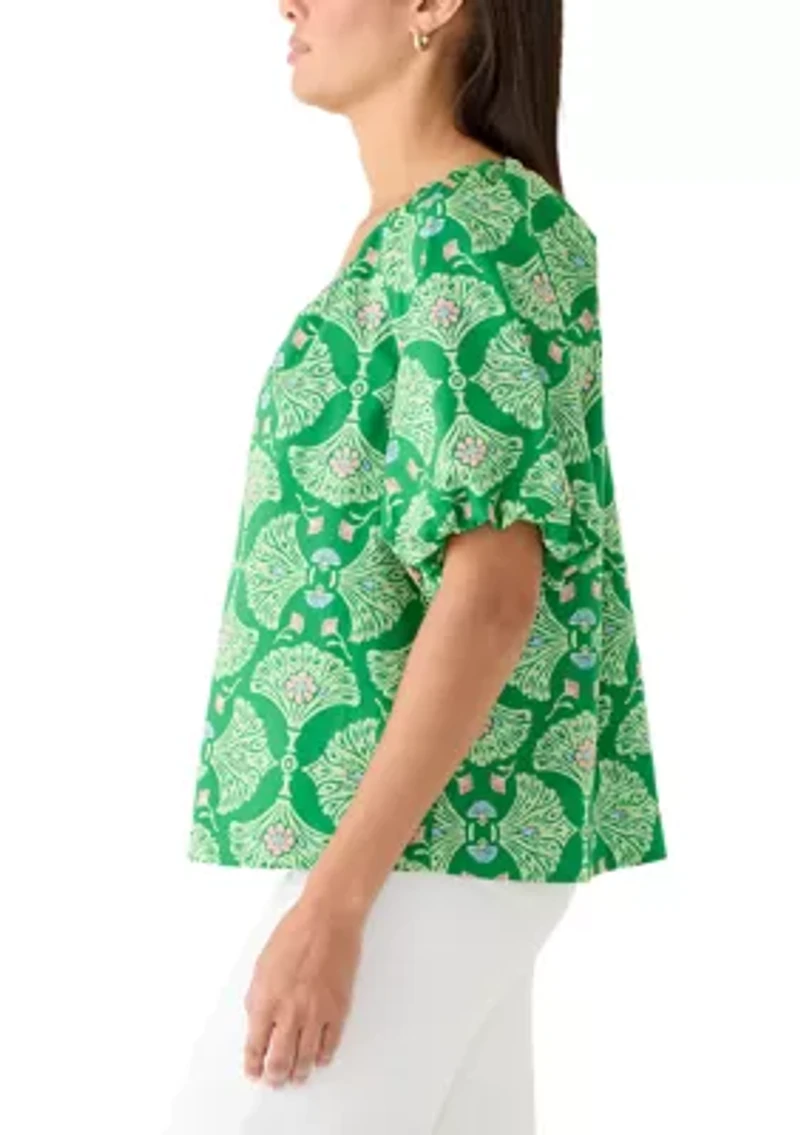 Women's Short Bubble Sleeve Printed Top