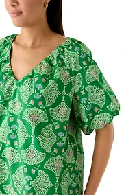 Women's Short Bubble Sleeve Printed Top
