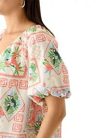 Women's Short Bubble Sleeve Printed Top