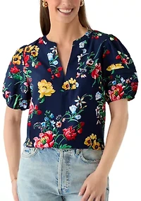 Women's Notch Neck Print Top