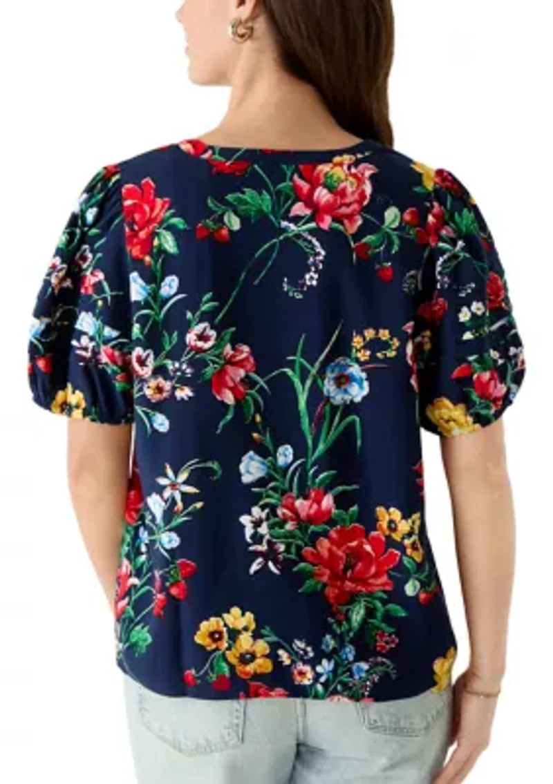 Women's Notch Neck Print Top