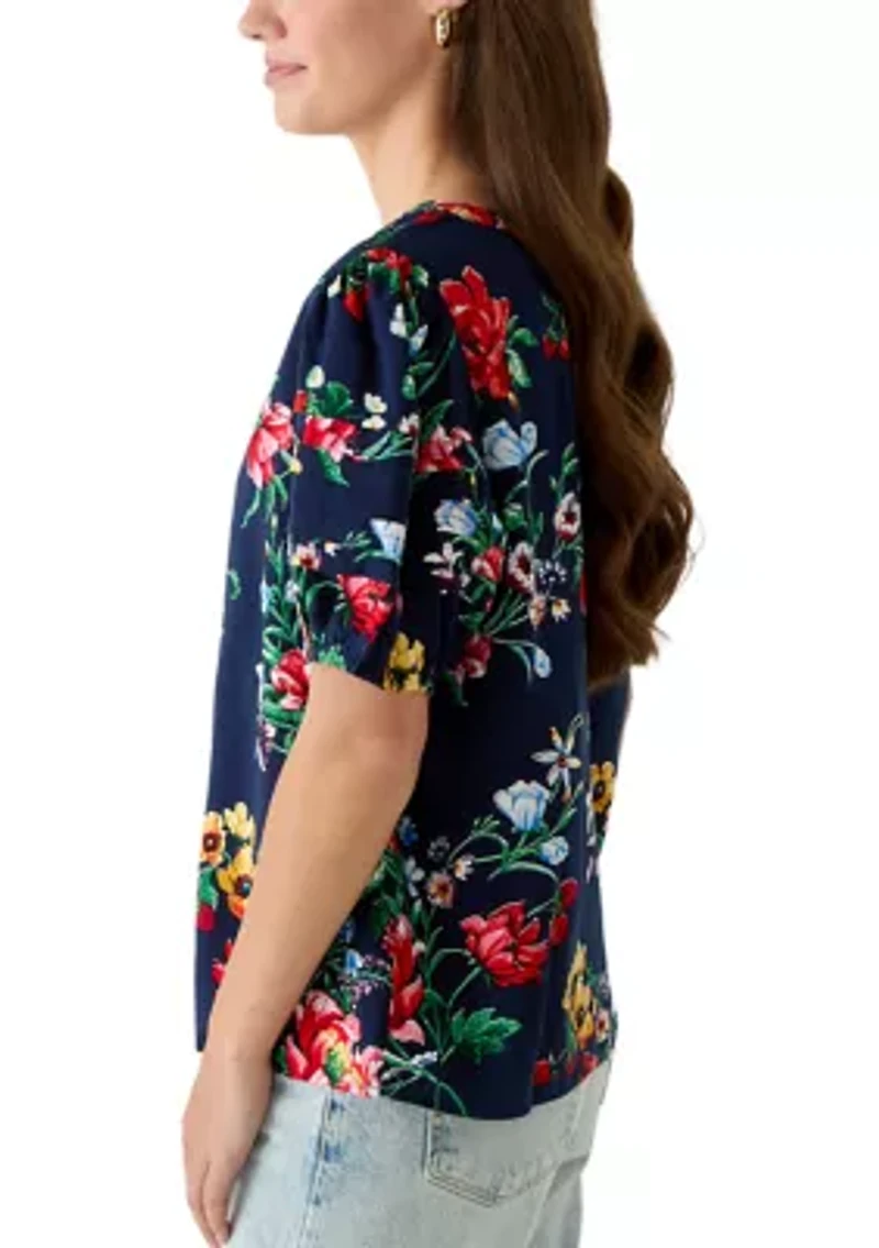 Women's Notch Neck Print Top