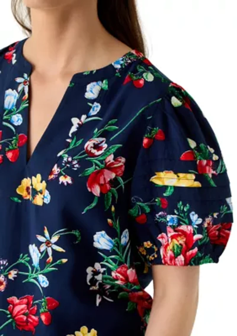 Women's Notch Neck Print Top