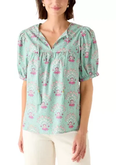 Women's Elbow Sleeve Tassel Peasant Top