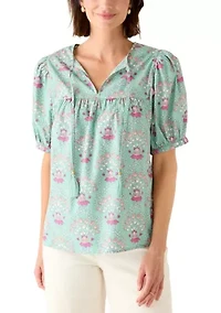 Women's Elbow Sleeve Tassel Peasant Top