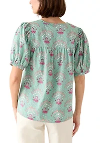 Women's Elbow Sleeve Tassel Peasant Top