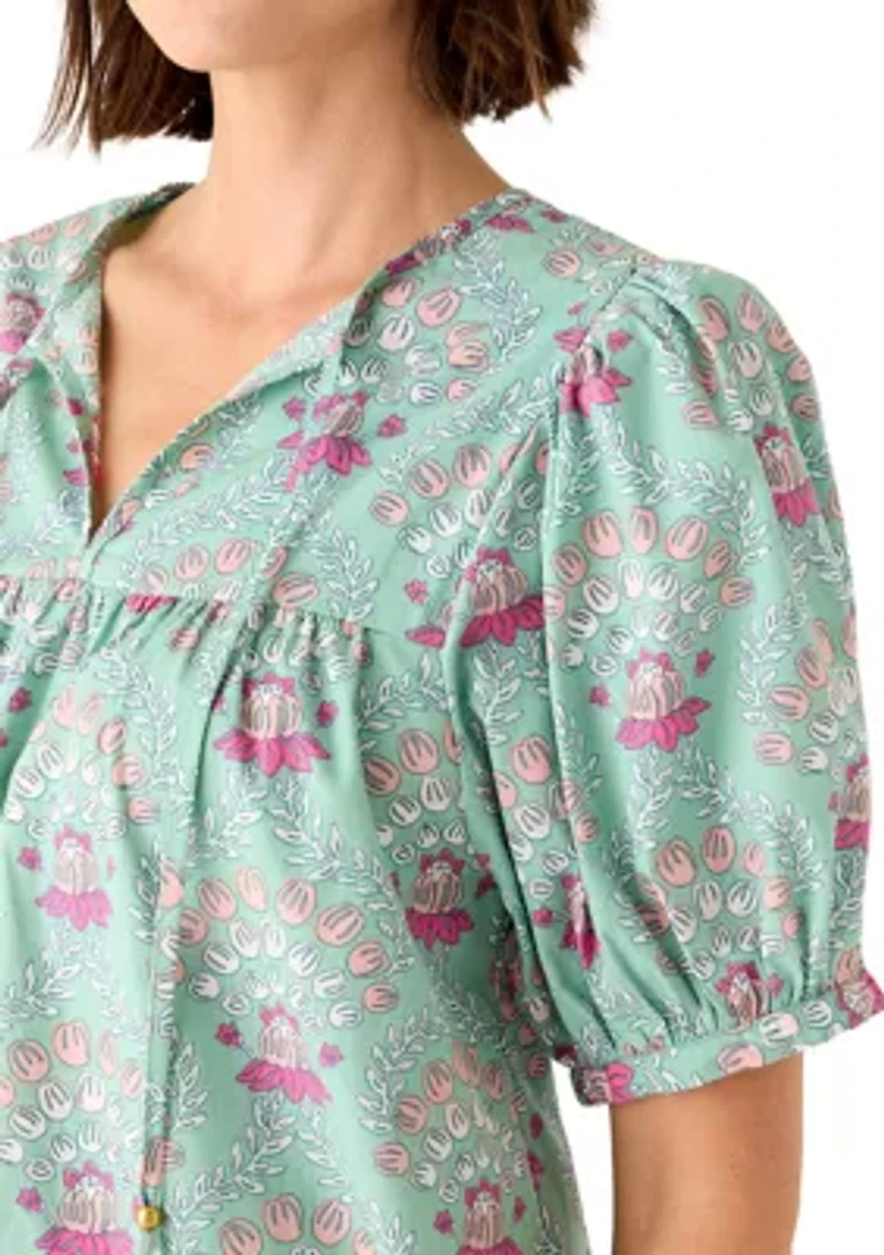 Women's Elbow Sleeve Tassel Peasant Top