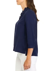 Petite 3/4 Ruffle Neck Top