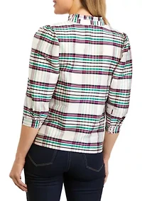 Petite 3/4 Sleeve Ruffle Neck Top