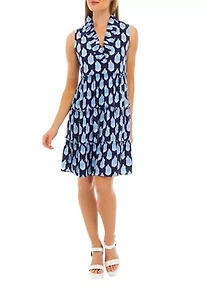 Petite Sleeveless Ruffle Neck Printed Midi Dress