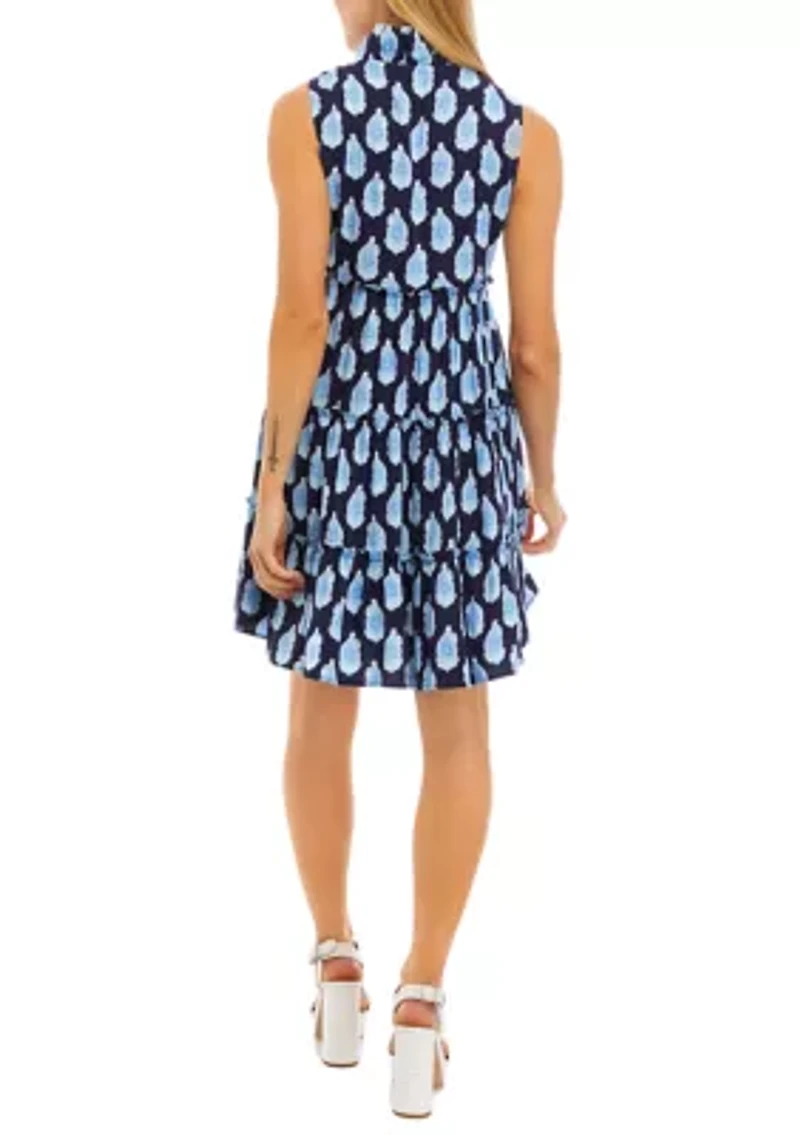 Petite Sleeveless Ruffle Neck Printed Midi Dress