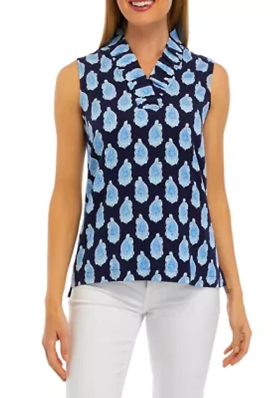 Petite Sleeveless Ruffle Neck Printed Top