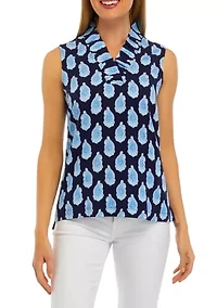 Petite Sleeveless Ruffle Neck Printed Top