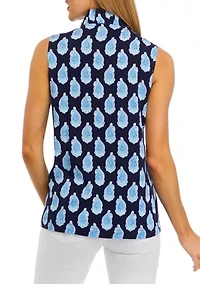Petite Sleeveless Ruffle Neck Printed Top