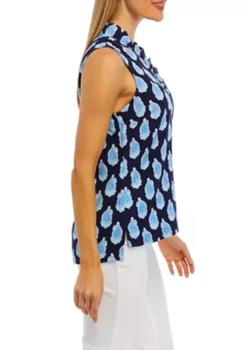Petite Sleeveless Ruffle Neck Printed Top
