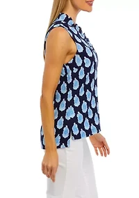Petite Sleeveless Ruffle Neck Printed Top