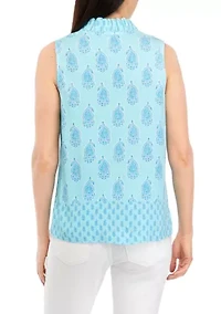 Petite Sleeveless Ruffle Neck Printed Top