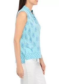 Petite Sleeveless Ruffle Neck Printed Top