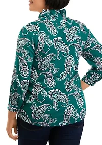 Petite 3/4 Sleeve Ruffle Neck Printed Top