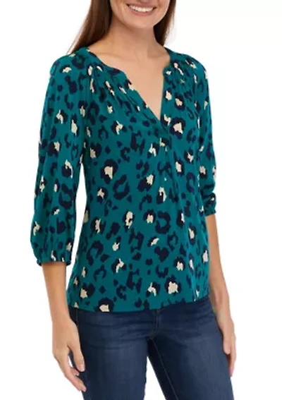 Petite 3/4 Sleeve Printed Peasant Top