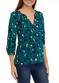 Petite 3/4 Sleeve Printed Peasant Top
