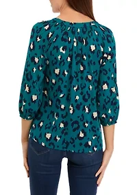Petite 3/4 Sleeve Printed Peasant Top