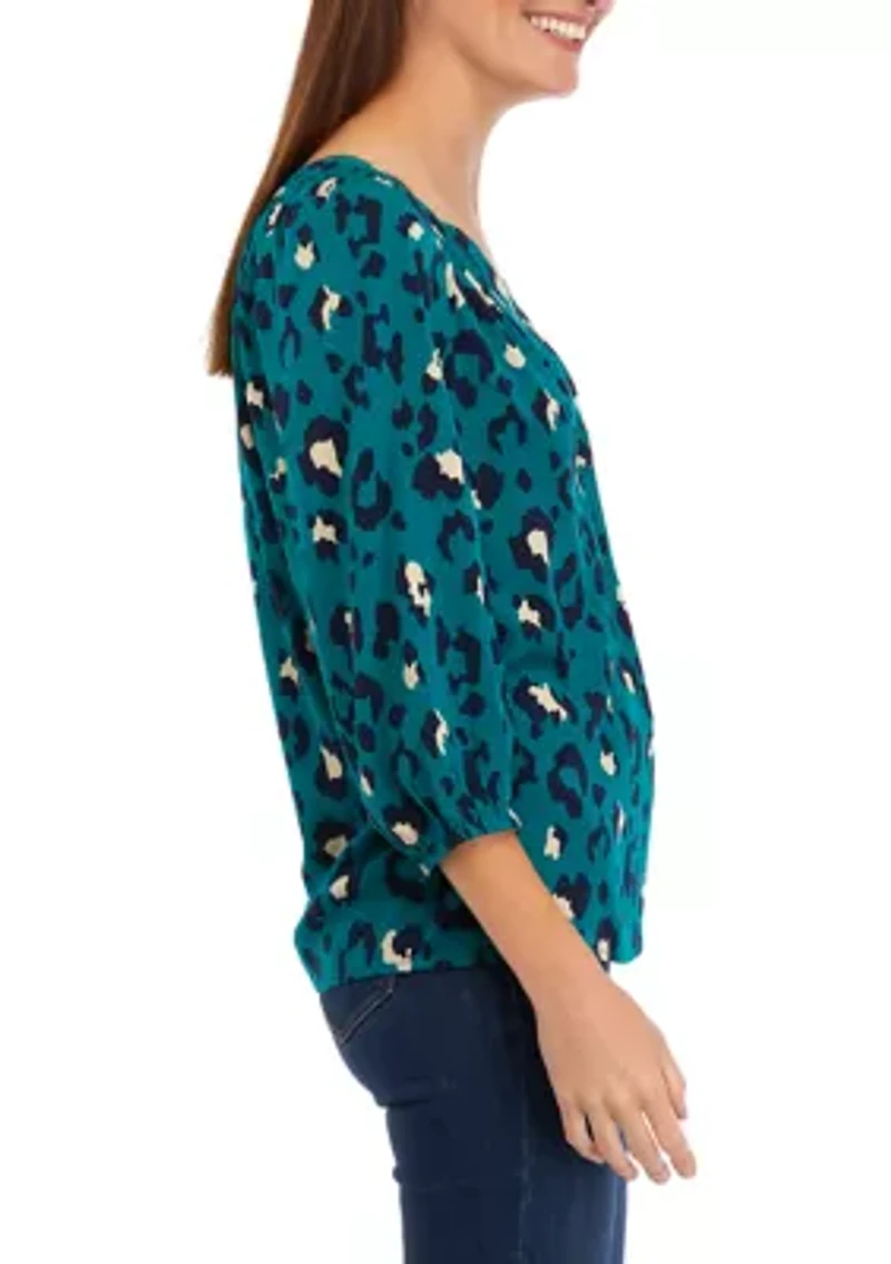 Petite 3/4 Sleeve Printed Peasant Top