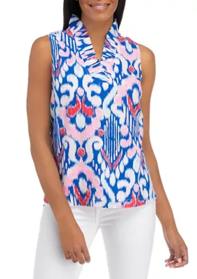 Petite Ruffle V-Neck Linen Top