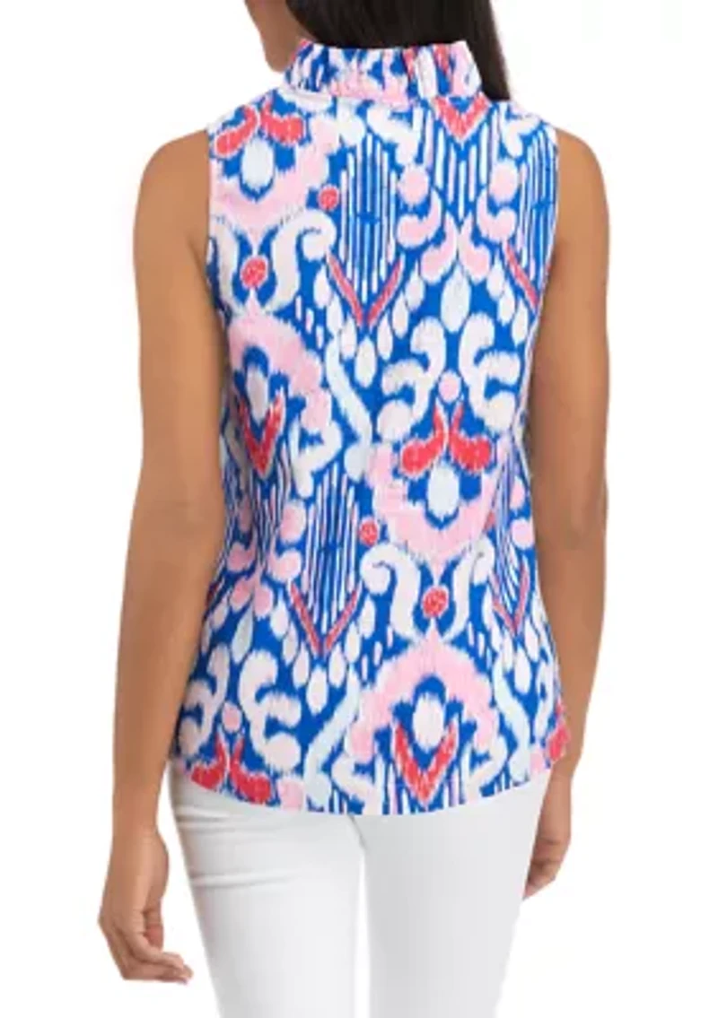 Petite Ruffle V-Neck Linen Top