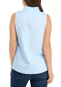 Petite Ruffle Neck Linen Top