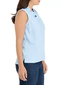 Petite Ruffle Neck Linen Top