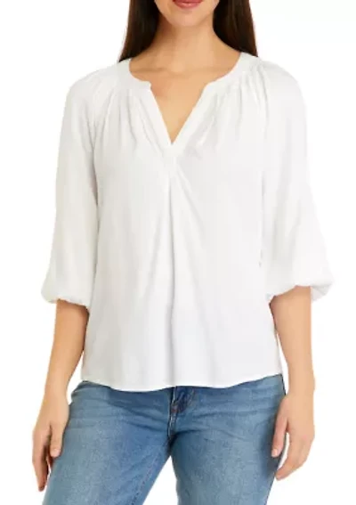 Petite 3/4 Sleeve Solid Peasant Top