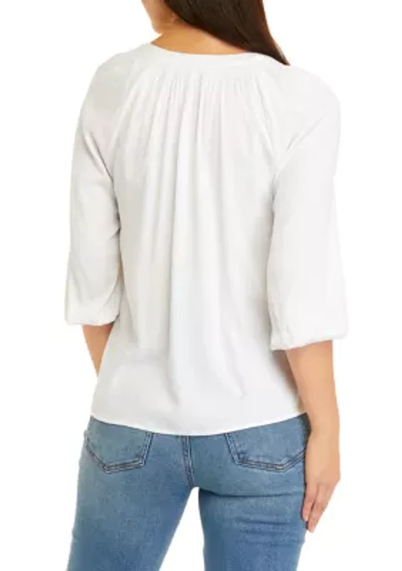 Petite 3/4 Sleeve Solid Peasant Top