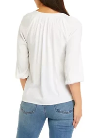 Petite 3/4 Sleeve Solid Peasant Top