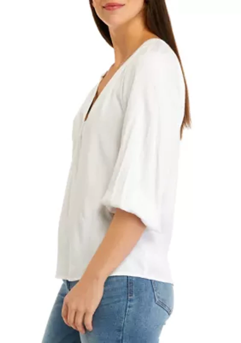 Petite 3/4 Sleeve Solid Peasant Top