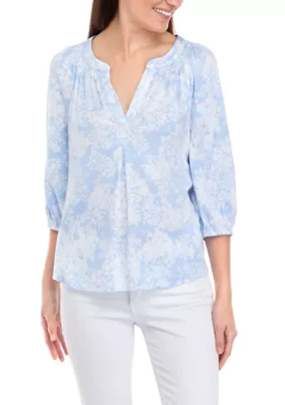 Petite 3/4 Sleeve Printed Peasant Top